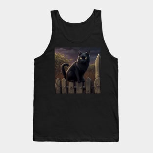 Black Cat on fence sticker Tank Top